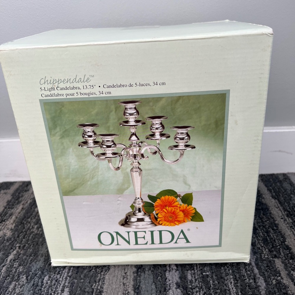 Oneida Chippendale 5 Light Candelabra Silverplate 13.75 Inch Centerpiece New